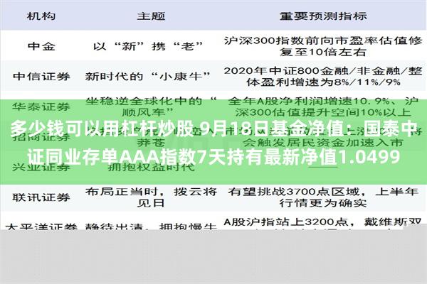 多少钱可以用杠杆炒股 9月18日基金净值：国泰中证同业存单AAA指数7天持有最新净值1.0499