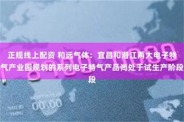 正规线上配资 和远气体：宜昌和潜江两大电子特气产业园规划的系列电子特气产品尚处于试生产阶段