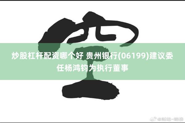 炒股杠杆配资哪个好 贵州银行(06199)建议委任杨鸿钧为执行董事